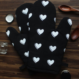 Cotton Black Heart Oven Gloves Pack Of 2