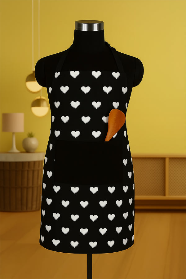 Cotton Black Heart with Solid Pocket Free Size Apron