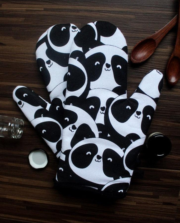 Cotton Black Panda Oven Gloves Pack of 2
