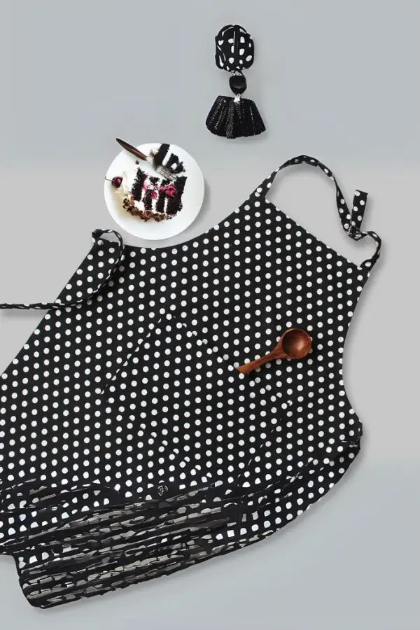 Cotton Black Polka Dot Free Size Apron
