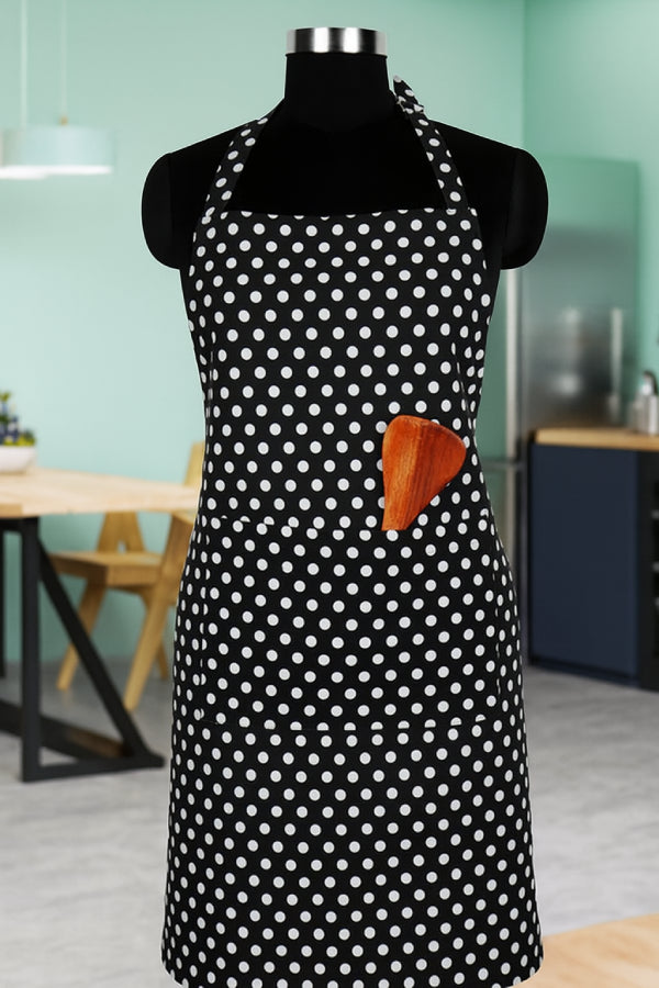 Cotton Black Polka Dot Free Size Apron