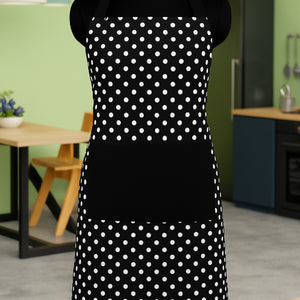 Cotton Black Polka Dot with Solid Pocket Free Size Apron