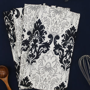 Cotton Black and White Damask Kitchen Towels Pack Of 4 freeshipping - Airwill