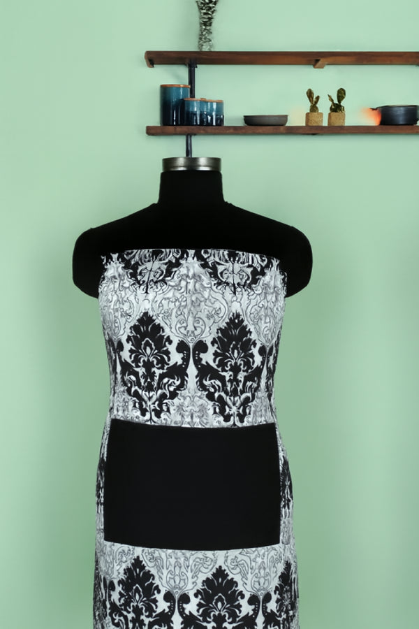 Cotton Black and White Damask with Solid Pocket Free Size Apron