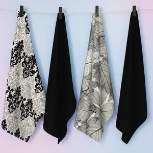 Cotton Black and White Printed Leaf Kitchen Towels Pack Of 4 freeshipping - Airwill