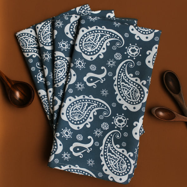 Cotton Blue Paislay Kitchen Towels Pack Of 4