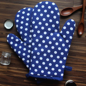 Cotton Blue Polka Dot Oven Gloves Pack Of 2