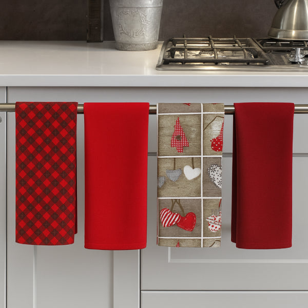 Cotton Buffalo Heart Kitchen Towels Pack Of 4