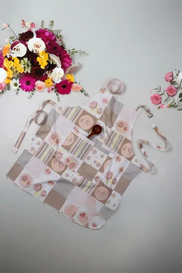 Cotton Check Flower Free Size Apron