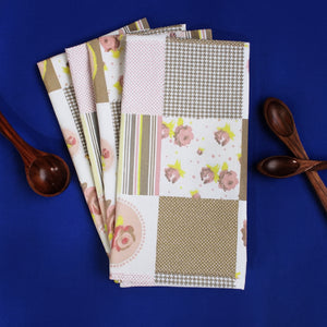 Cotton Check Flower Kitchen Towels Pack Of 4 freeshipping - Airwill