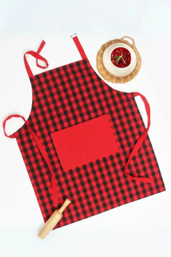 Cotton Christmas Check Free Size with Adjustable Buckle Apron