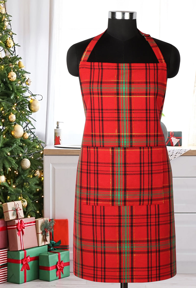 Cotton Christmas Check Free Size Apron