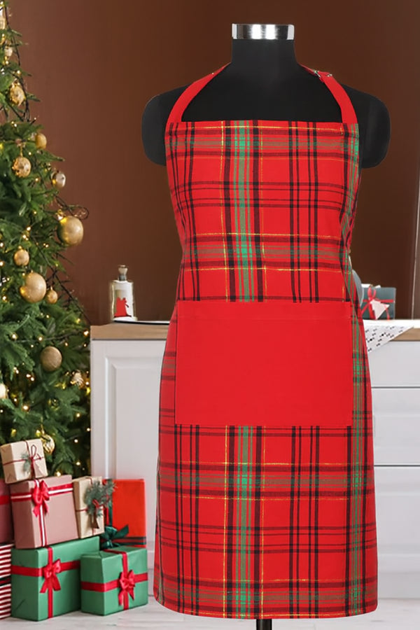 Cotton Christmas Check Free Size Apron