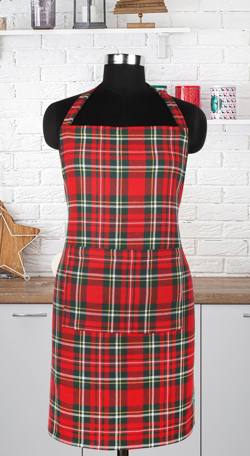 Cotton Xmas Check Free Size with Adjustable Buckle Apron