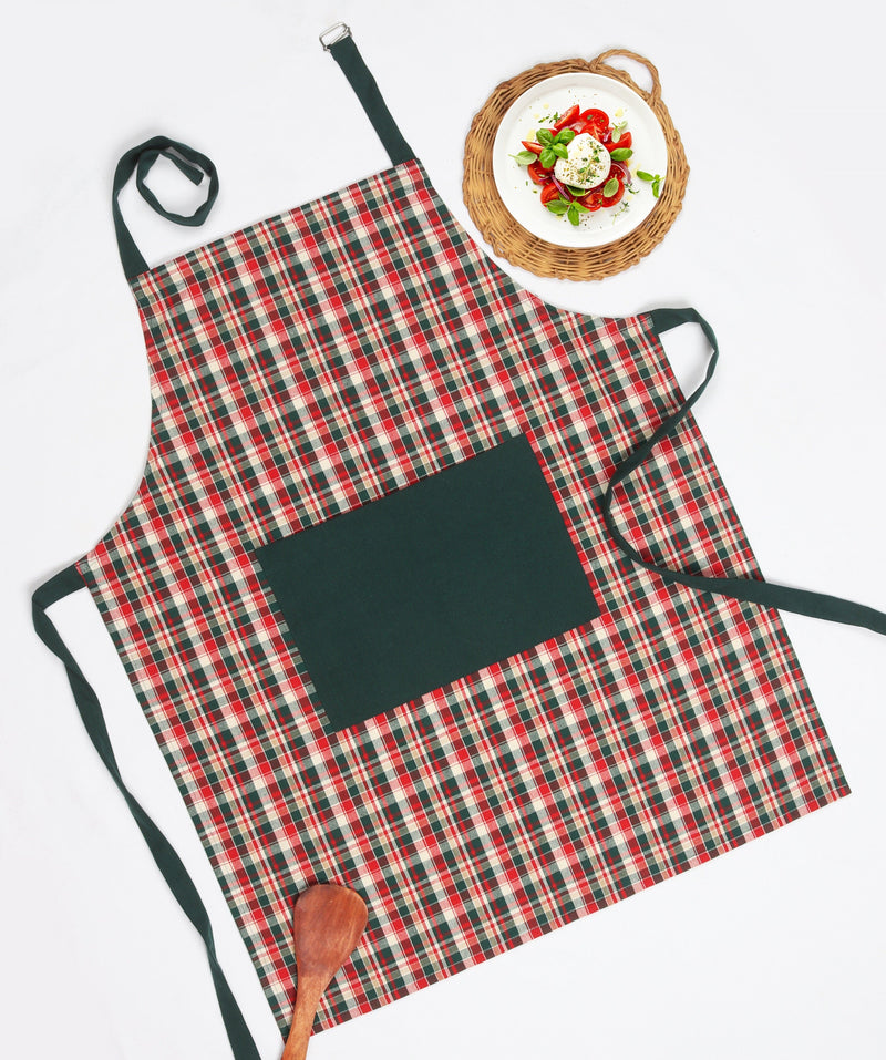 Cotton Christmas Check Free Size with Adjustable Buckle Apron