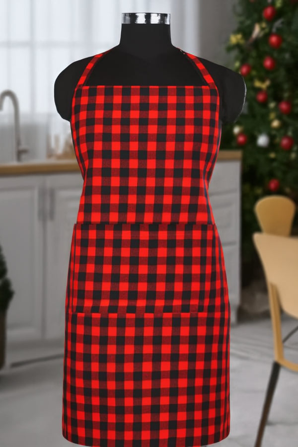 Cotton Christmas Check Free Size with Adjustable Buckle Apron