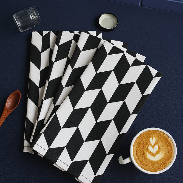 Cotton Classic Diamond Black Kitchen Towels Pack Of 4