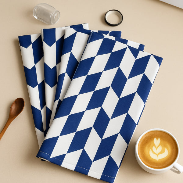 Cotton Classic Diamond Royal Blue Kitchen Towels Pack Of 4