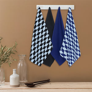 Cotton Classic Diamond Royal Blue and Black Kitchen Towels Pack Of 4 freeshipping - Airwill