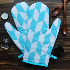 Cotton Classic Diamond Sea Blue Oven Gloves Pack Of 2