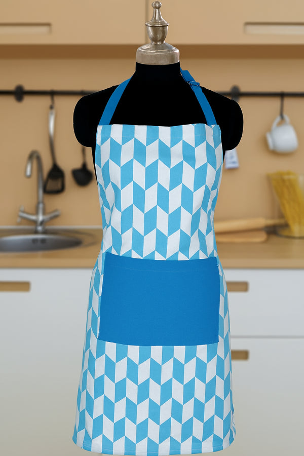 Cotton Classic Diamond Sky Blue Free Size Apron