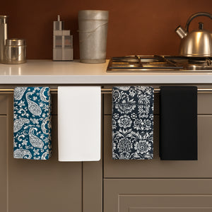 Cotton Damask Blue and Black Kitchen Towels Pack Of 4 freeshipping - Airwill