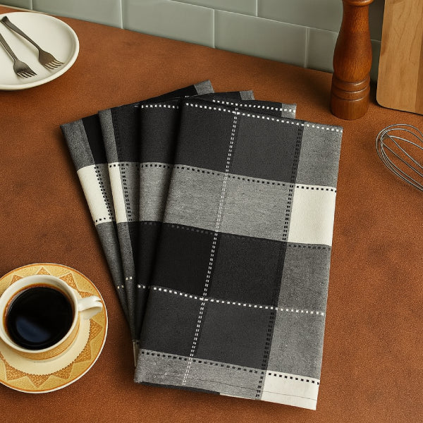 Cotton Dobby Black Kitchen Towels Pack Of 4