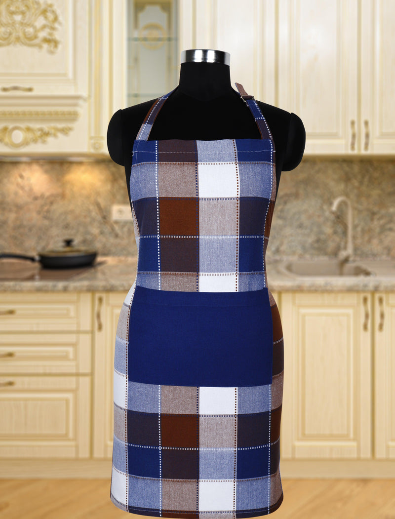 Cotton Dobby Blue With Solid Pocket Free Size Apron