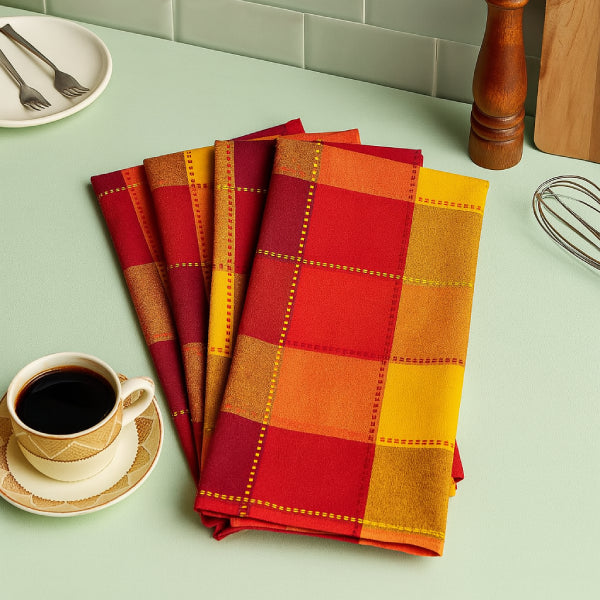 Cotton Dobby Red Kitchen Towels Pack Of 4