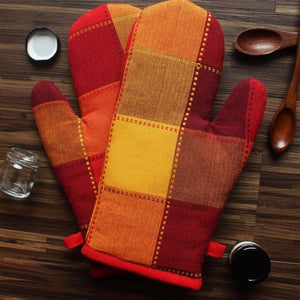 Cotton Dobby Red Oven Gloves Pack Of 2