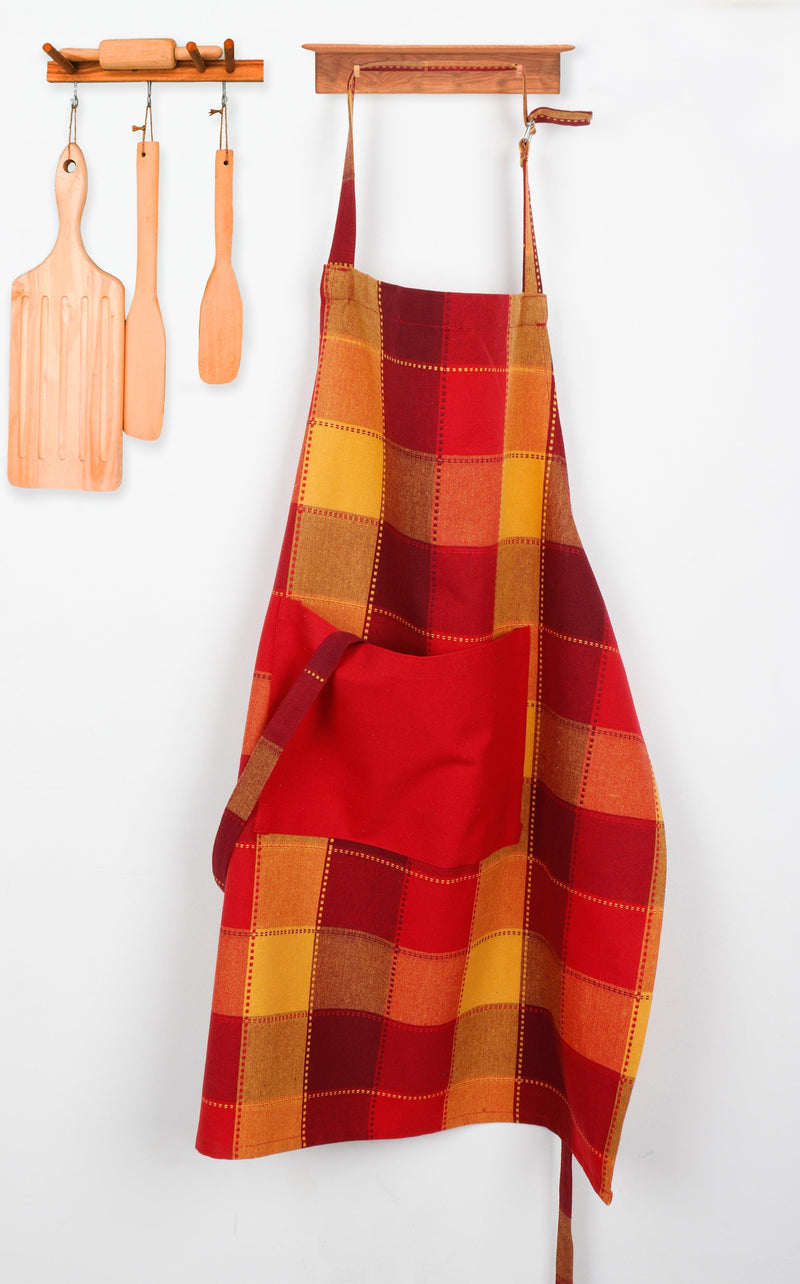 Cotton Dobby Red with Solid Pocket Free Size Apron