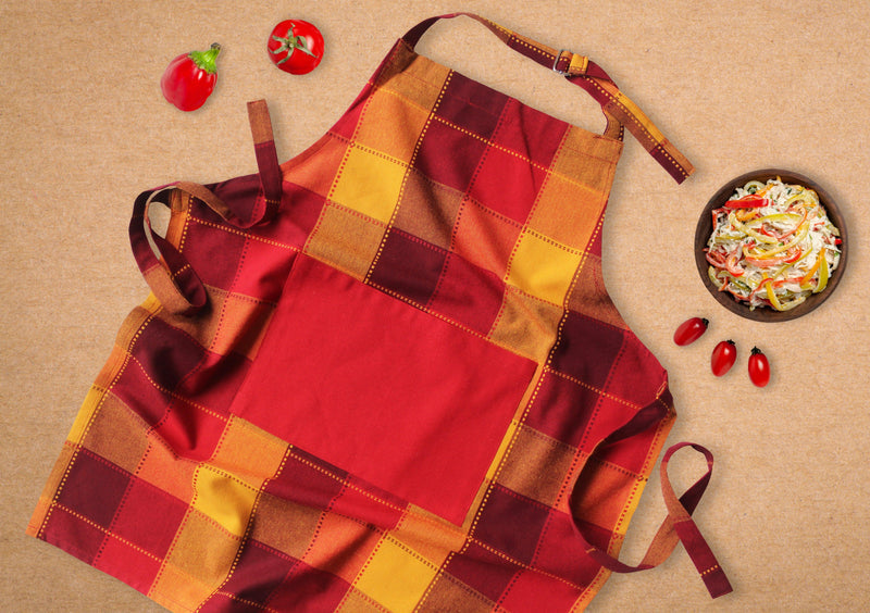 Cotton Dobby Red with Solid Pocket Free Size Apron