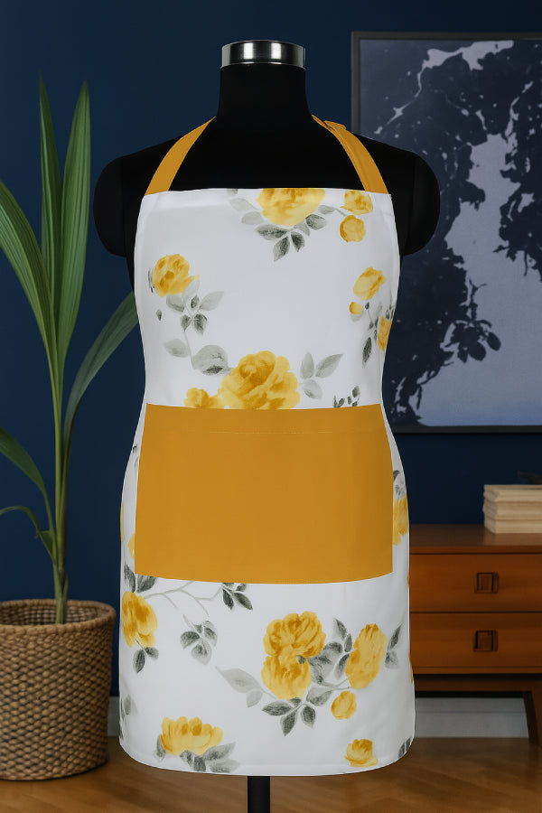 Cotton Elan Flower With Solid Pocket Free Size Apron