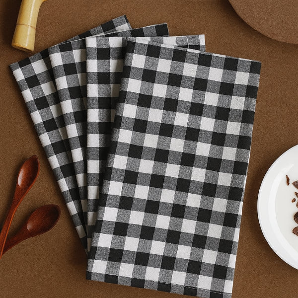 Cotton Gingham Check Black Kitchen Towels Pack Of 4