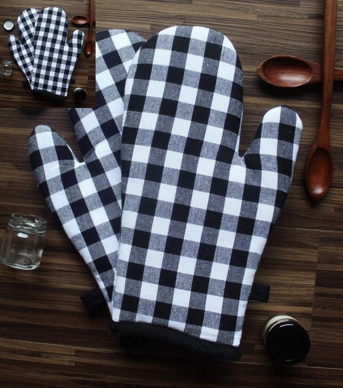 Cotton Gingham Checked Black Oven Gloves Pack Of 2