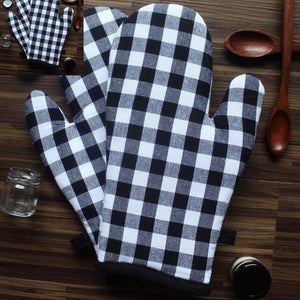 Cotton Gingham Checked Black Oven Gloves Pack Of 2