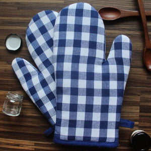 Cotton Gingham Check Blue Oven Gloves Pack Of 2