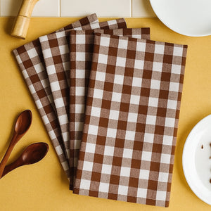 Cotton Gingham Check Brown Kitchen Towels Pack Of 4 freeshipping - Airwill