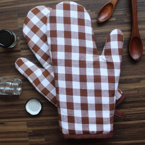 Cotton Gingham Check Brown Oven Gloves Pack Of 2