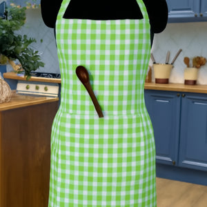 Cotton Gingham Check Green Free Size Apron