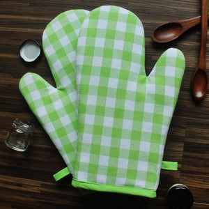 Cotton Gingham Check Green Oven Gloves Pack Of 2