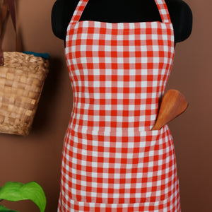 Cotton Gingham Check Orange Free Size Apron