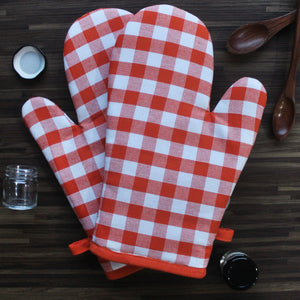 Cotton Gingham Check Orange Oven Gloves Pack Of 2