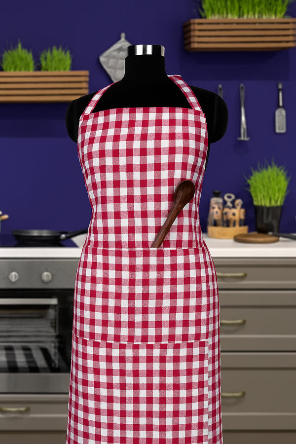 Cotton Gingham Check Pink Free Size Apron