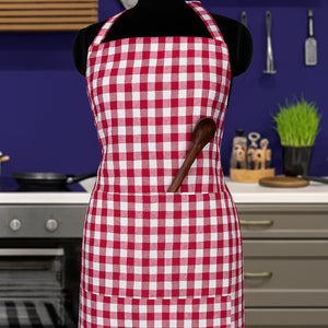 Cotton Gingham Check Pink Free Size Apron