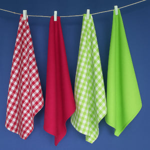 Cotton Gingham Check Pink and Green Kitchen Towels Pack Of 4 freeshipping - Airwill