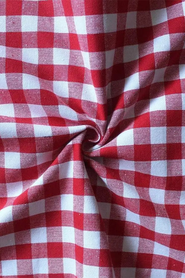 Cotton Gingham Check Red with Solid Pocket Free Size Apron
