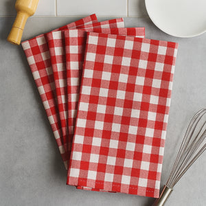 Cotton Gingham Check Red Kitchen Towels Pack Of 4 freeshipping - Airwill