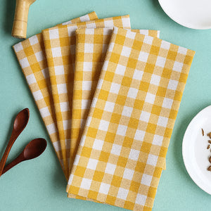 Cotton Gingham Check Yellow Kitchen Towels Pack Of 4 freeshipping - Airwill