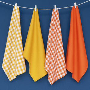 Cotton Gingham Check Yellow and Orange Kitchen Towels Pack Of 4 freeshipping - Airwill